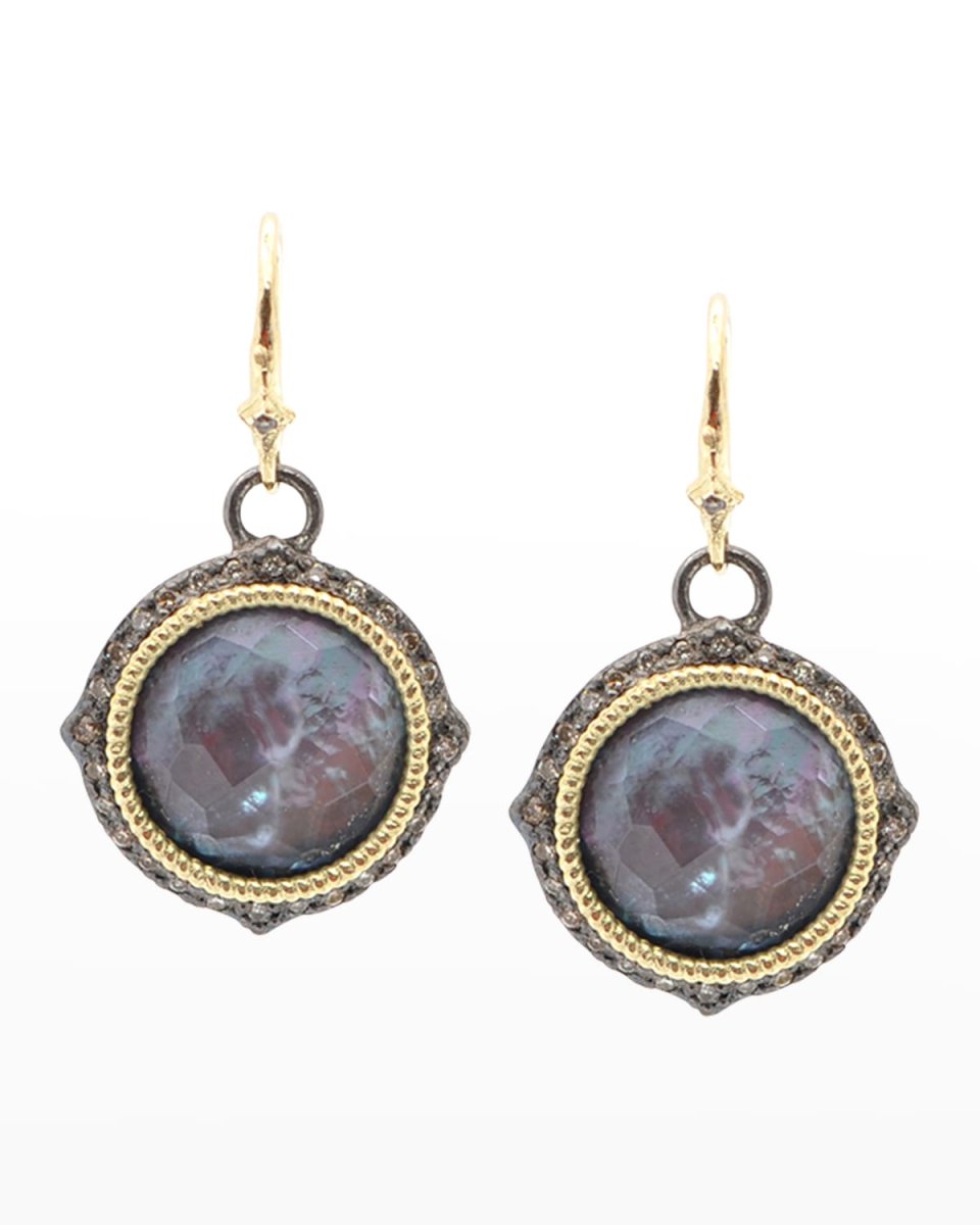 Old World Black Onyx, Mother-of-Pearl and Quartz Triplet Drop Earrings